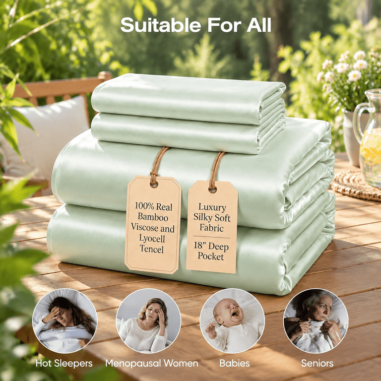 Mineral Full Size Bed Sheets Set, Viscose & Lyocell Tencel Blend, 18 ...