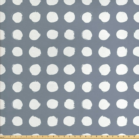 Abstract Fabric by the Yard, Grunge Brush Strokes Optical Illusion Dots Art Simplistic Illustraiton, Decorative Upholstery Fabric for Chairs & Home Accents, Blue Grey White by Ambesonne