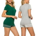 thumbnail image 4 of FANTADOOL Summer Pajamas Striped V-neck Short Sleeve Shorts High-Quality Fabric Comfortable Two-piece Suit Home Service Women suits, 4 of 6