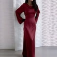 thumbnail image 6 of Maxi Dresses for Women Elegant Classy Fall Long Bell Sleeve Ruched Bodycon Fitted Cocktail Party Slit Dress Deep Red XS, 6 of 7