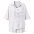 thumbnail image 5 of Women's 2 Piece Linen Short Set V Neck 3/4 Sleeve Oversized Beach Vacation, 5 of 8
