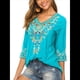 thumbnail image 3 of Blusas Mexicanas para Mujer, Camisas Bordadas, Ropa Hippie, Túnicas de Fiesta, Blusas Bohemias Campesinas de Talla Grande. Azul 5XL, 3 of 6
