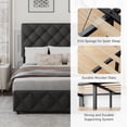 thumbnail image 4 of Ourlova Full Size Bed Frame with 4 Storage Drawers and Adjustable Headboard Linen Upholstered Platform Bed Frame Diamond Stitched Button Tufted No Box Spring Needed Black, 4 of 6