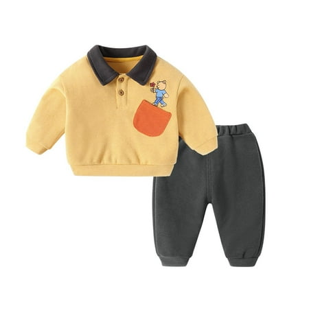 

Children Kids Toddler Baby Boys Girls Long Sleeve Cute Cartoon Animals Patchwork Sweatshirt Pullover Tops Solid Trousers Pants Outfit Set 2PCS Clothes For 18-24 Months