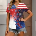 thumbnail image 5 of LWavelet Fourth of July Shirts for Women Short Sleeve Tops V-Neck Casual Patriotic Floral Butterfly Graphic Tee Blue L, 5 of 7