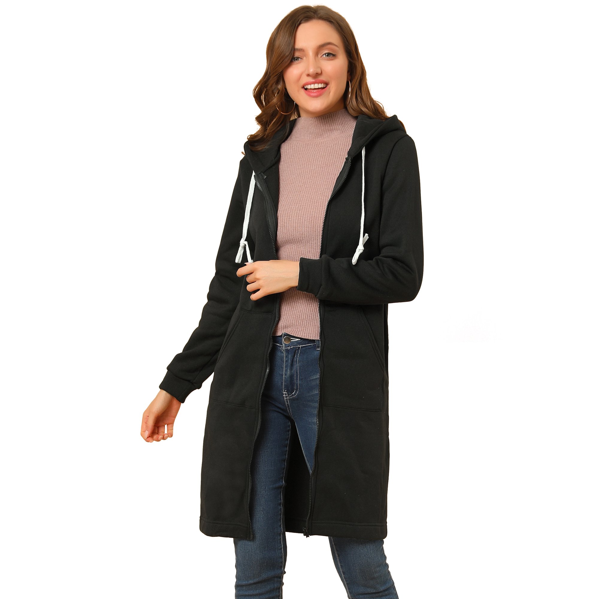Cardigan zippÃ© Ã capuche et manches longues pour femmes avec cordon de  serrage et poches profondes Noir XL | Walmart Canada