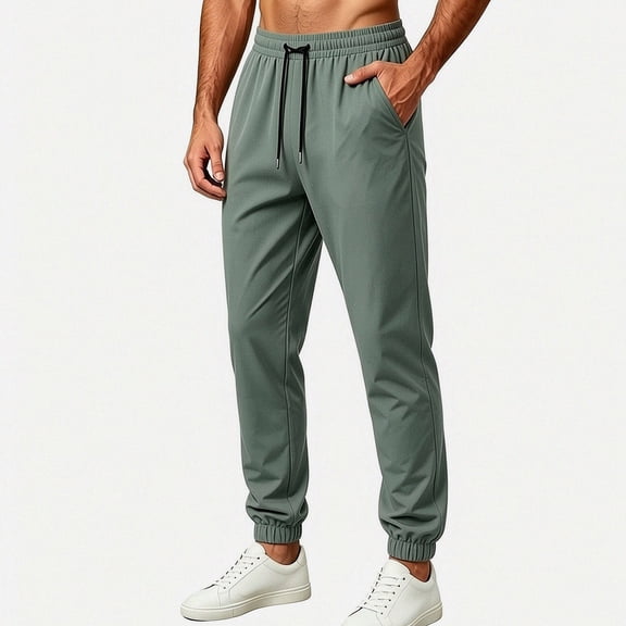 HOMADLES Mens Casual Joggers Elastic Waist Quick Dry Sports Pants Mesh Breathable Side Pocket Fashion Pants Army Green Size 5XL