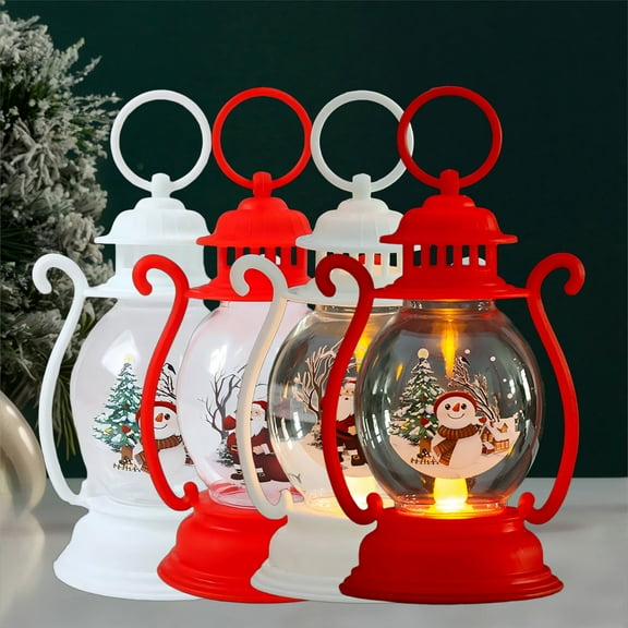 FEOLGEHLY 4 Pcs Christmas Snow Globes Light, Christmas Handheld Small Oil Lamps, Battery Powered Glitter Lantern, for Christmas Home Holiday Party Gifts, Santa Claus Christmas Decorations for Home