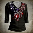 thumbnail image 2 of VNKIDY Womens Glitter American Flag Print T Shirt Three Quarter Sleeve V Neck Casual Tee Patriotic Shiny Style Top For Independence Day Daily Wear Cozy Top, 2 of 3