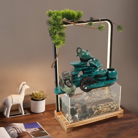 Ceramic Water Fountains, Indoor Water Fountain with LED Light 30*15*46cm
