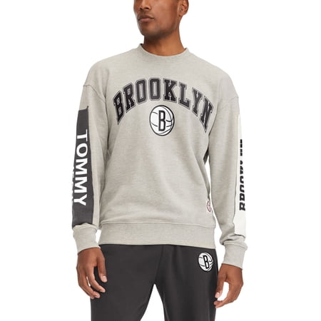 Men s Tommy Jeans Gray Brooklyn Nets James Patch Pullover Sweatshirt