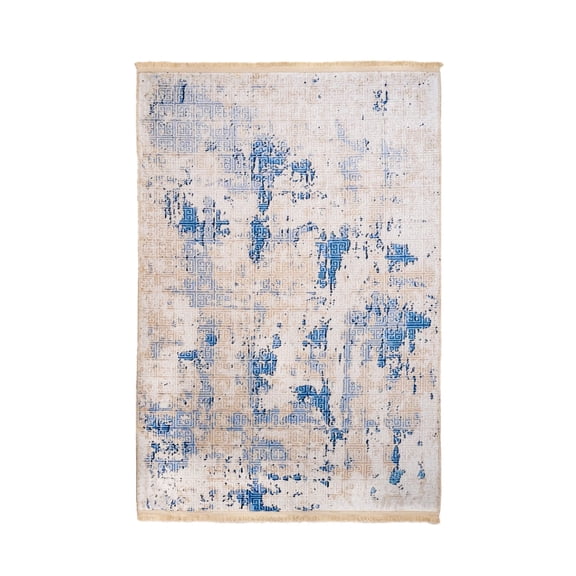 Zeist Blue Geometric Polyester Area Rugs for Living Room Washable Rugs Boho Area Rug Soft Neutral Geometric Bohemian Carpet Distressed Indoor Rug for Bedroom Dining Room Office Foldable Nonslip Rug