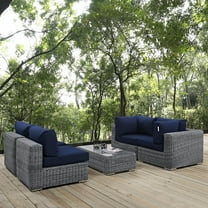 Modway Summon 5 Piece Outdoor Patio Sunbrella® Sectional Set in Canvas Navy