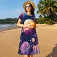 thumbnail image 4 of Fotbe Robe Motif Galaxie Pastel Planète Décontractée Mode Femme Manches Courtes Robe Maxi Robe T-Shirt Rayée Longue à Blocs de Couleur, 4 of 6