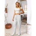 thumbnail image 3 of Pantalones JEKAOYI para mujer, cintura alta, con cordón, pierna recta, blancos, 3 of 5