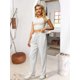 thumbnail image 3 of Pantalones JEKAOYI para mujer, cintura alta, con cordón, pierna recta, blancos, 3 of 5
