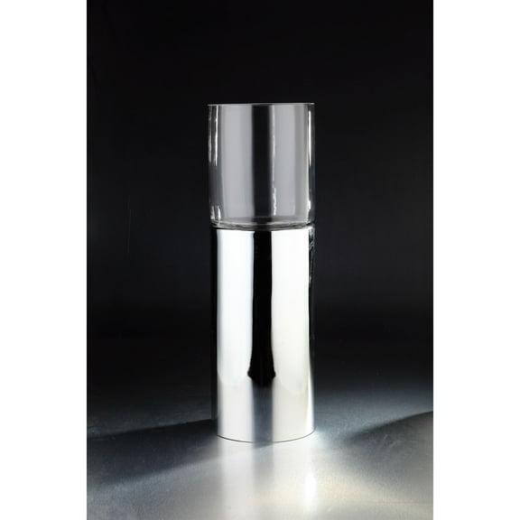 CC Home Furnishings 17" Clear and Silver Cylindrical Hand Blown Glass Vase