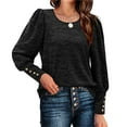 thumbnail image 1 of Top de manga larga abombada para mujer, suave, transpirable, suelto, informal, manga abombada, cuello redondo, Top de manga larga para otoño invierno negro S, 1 of 5