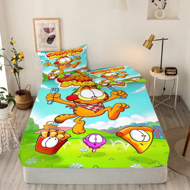 Garfield Drap-Housse Chat Enfants Draps en Polyester Couverture Dessin Animé Élastique Mignon Rêve Impression Numérique Literie