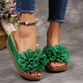 thumbnail image 2 of Womens Floral Summer Platform Beach Sandals Wedge Open Toe Slides Open Toe Wide Width Non Slip Dressy Slippers Green Size 9.5, 2 of 6