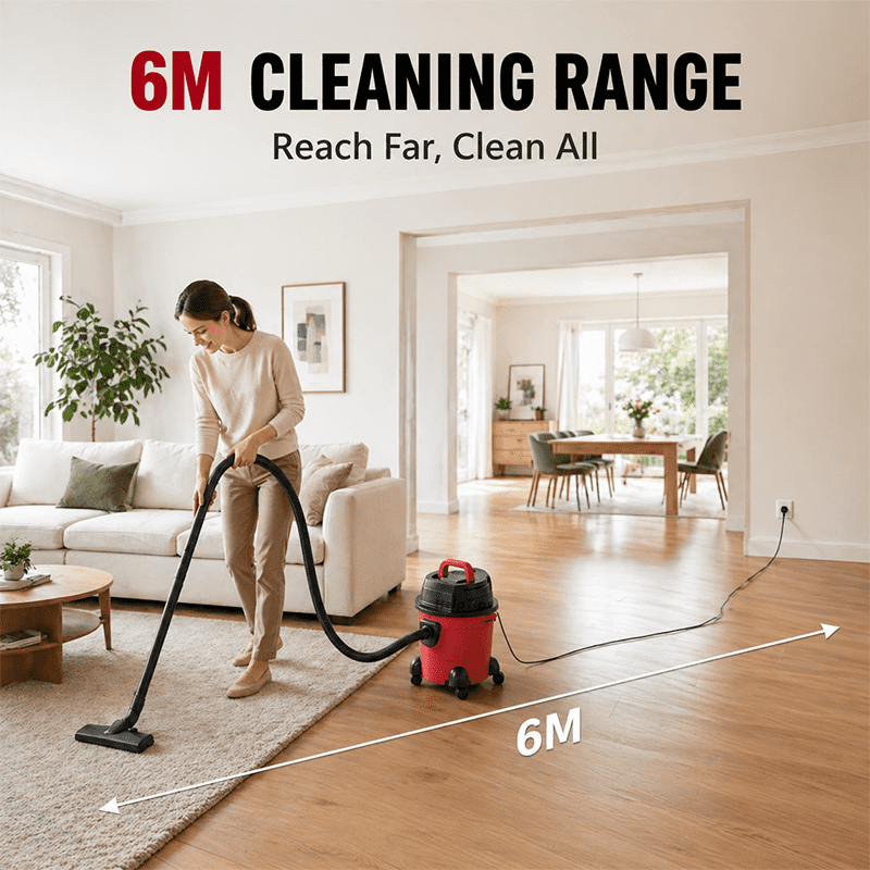 Multi Functional Wet/Dry Vacuum Cleaner with 4m Extended Power Cord, 10 Nozzles, 3 Filters and Various Cleaning Accessories, 1.6HP Powerful Suction, Lightweight Portable Bucket Design, Ideal for Cars
