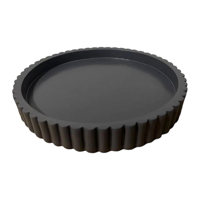 Round Wooden Decorative Tray Black Ribbed Design 30 cm Diameter for Table or Countertop Display