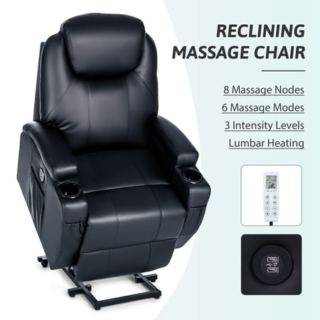 Bestco Electric Massage Recliner Chair with Heating Footrest Cup Holders & More Black