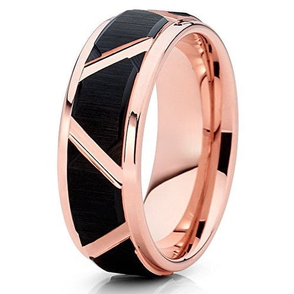 Tungsten Wedding Band Rose Gold Tungsten Band Black Brushed Tungsten Ring 8mm Comfort Fit Men Women