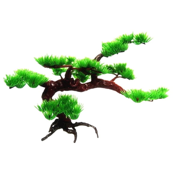 Pino artificial de plástico, plantas verdes, malezas para decoración de acuarios, tamaño S/L L