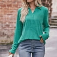 thumbnail image 7 of XFLWAM Business Casual Tops for Women Lapel V Neck Long Sleeve Shirts Solid Color Work Blouses with Cufflinks Green XL, 7 of 7