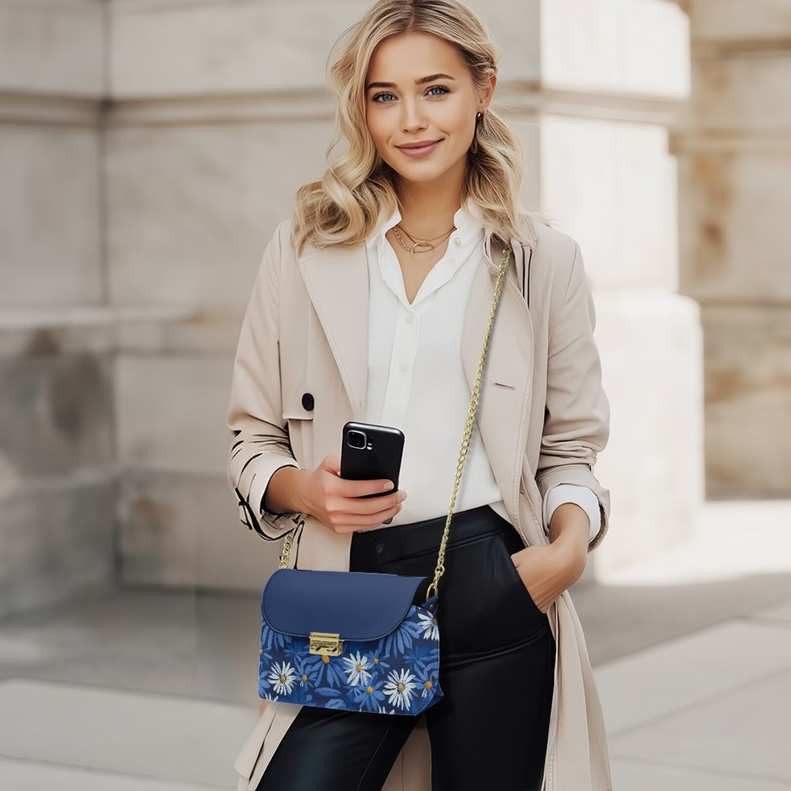 Pzuqiu Daisy Women Leather Crossbody Bag Exquisite Versatile Leather Quilted Shoulder Bag with Chain Strap Craftsmanship Vintage Practical for Teen Girls-Women