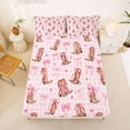 thumbnail image 5 of Manfei Vintage Western Cowgirl Full Size Sheets For Girls,Pink Bowknot Print Bed Sheets For Kids,4 Pieces, 5 of 6