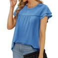 thumbnail image 3 of Short Sleeved Women's Round Neck Ruffle Sleeve Eyelet Summer Casual Tunic Tops, 3 of 5