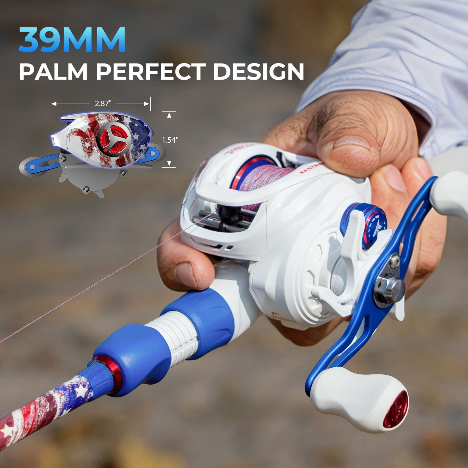 KastKing Royale Legend Patriot Twin-Tip Baitcasting Fishing Rod and Reel Combo，Cast: Left Reel, 6'6''- M Rod(2 Pcs + Extra Tips)