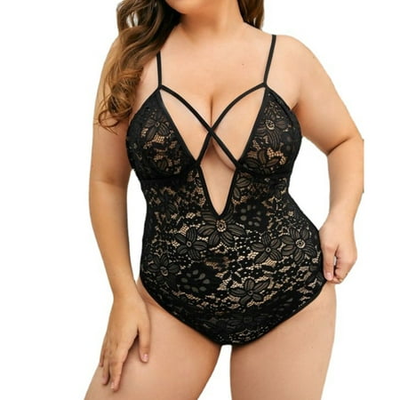 

Tarmeek Women s Plus Size Sexy Lingerie Valentines Ladies Large Sexy Underwear Bundled with Lace Transparent One-piece Pajamas Hot Perspective Teddy Babydoll Bodysuit Lingerie for Women Sexy Naughty