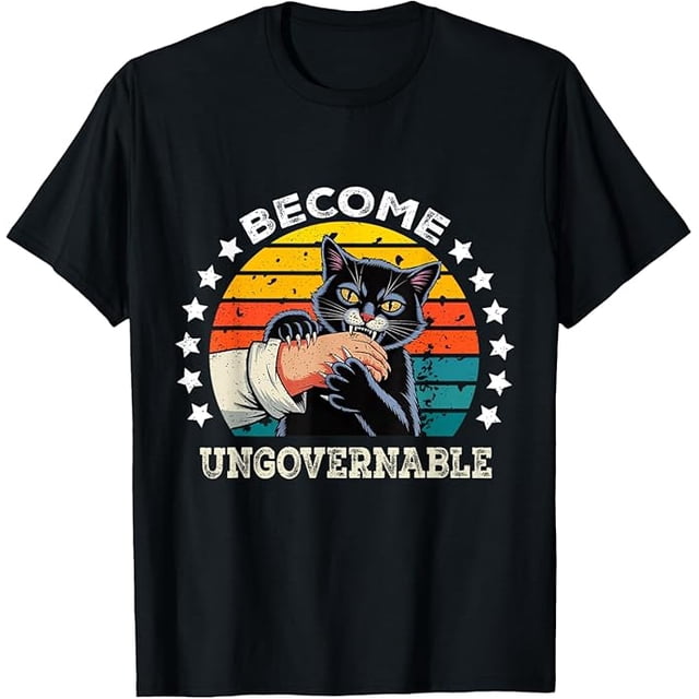 Become Ungovernable Black Cat Biting Hand Funny Meme Humor Camiseta