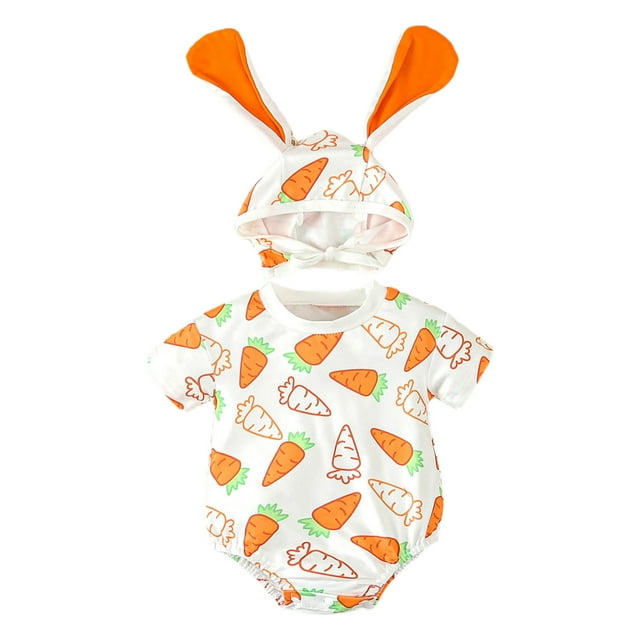 PMVFHDE Rompers for Girl Summer Boys Girls Easter Short Sleeve Rabbit Pullover Romper Sweatshirt Bodysuits Girls'Bodysuits&One-Pieces White,6-9 Months
