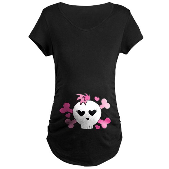 CafePress - Valentine Skull Rocker Maternity T Shirt - Maternity Dark T-Shirt