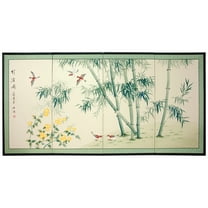 6ft. Long Handpainted Chinese Silk Wall Art Screen - Bamboo and 5 Birds