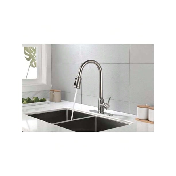 Single Handle High Arc Pull Out Kitchen Faucet, Single Level Stainless Steel Kitchen Sink Faucets with Pull Down Sprayer