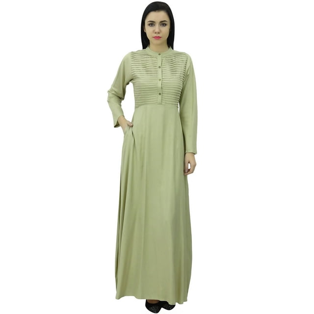 Bimba Robe Jilbab à Manches Longues pour Femmes avec Col Mandarin et Poches