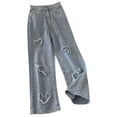 thumbnail image 2 of KAUOD Girls Baggy Jeans | Wide Leg Denim Pants, Children Elastic Waisted Distressed Pants with Pockets Streetwear Clothes, 2 of 9