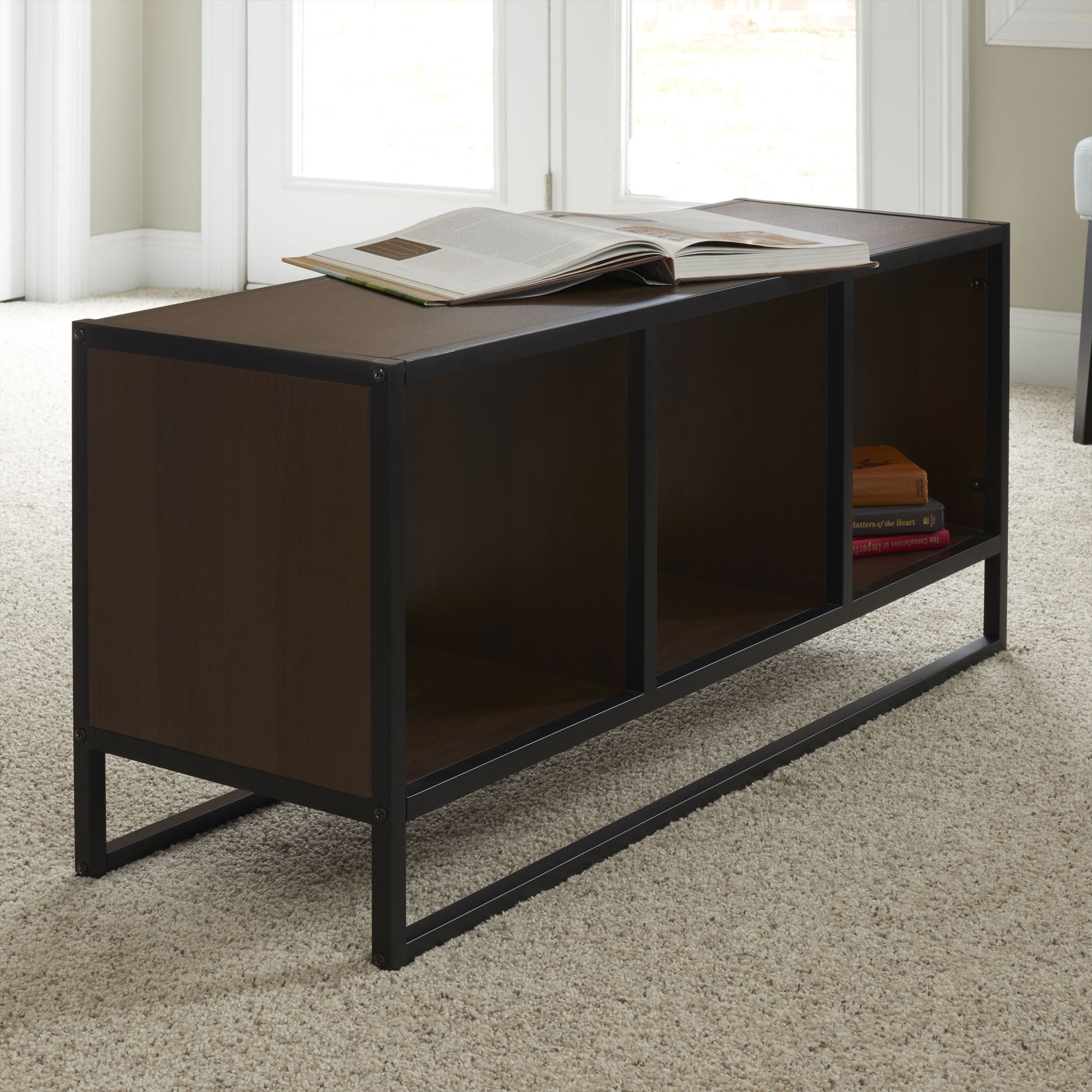 Household Essentials Open Cubby Coffee Table in Walnut