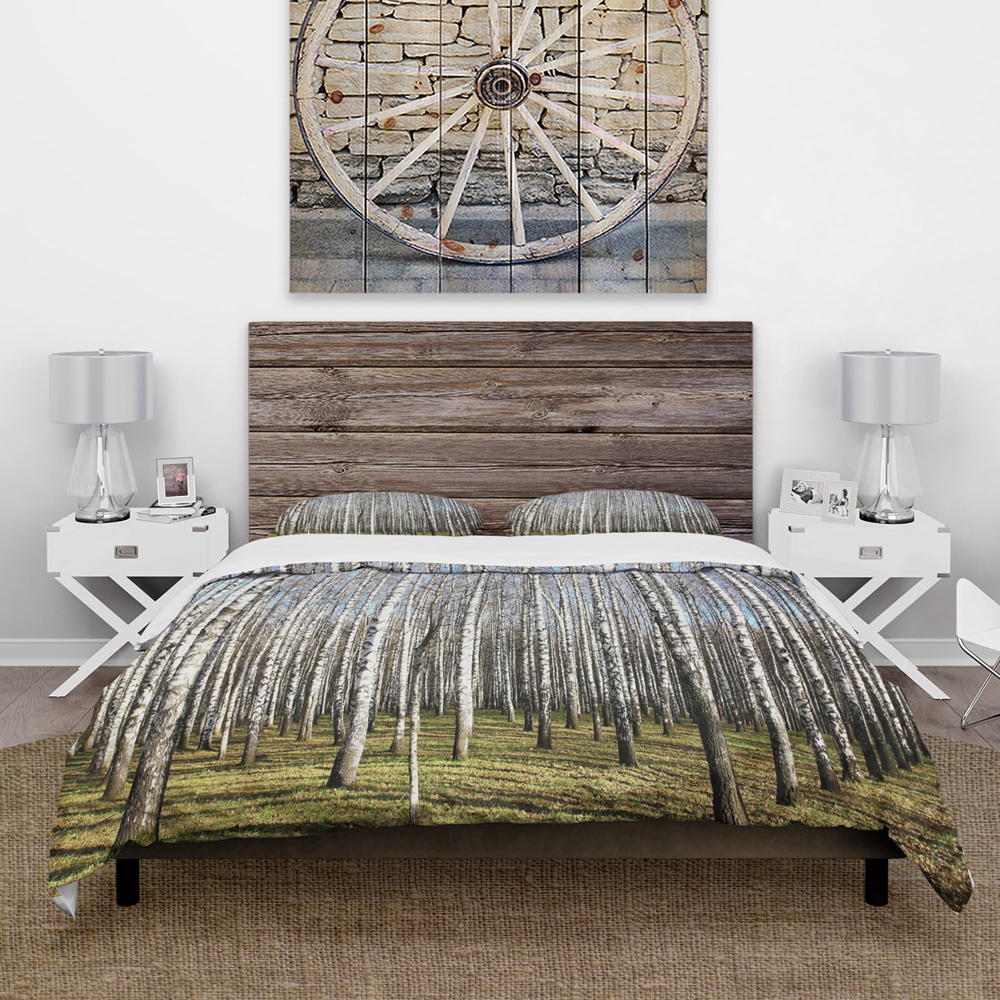 Designart 'Sunny November Day in Birch Grow' Modern Forest Duvet Cover Set