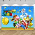 thumbnail image 3 of Fondo de fiesta con texto personalizado, tema de Super Mario Bros, fondo de cumpleaños para niños, pancarta de fotos para baby shower, accesorios de decoración, póster, 3 of 5