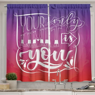 Ambesonne Saying Kitchen Curtains, Ombre Effect Background, 55"x39", Vermilion Violet White