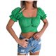 thumbnail image 1 of Moda mujer Casual sólido manga corta blusa verano pulóver camiseta vendaje Tops Pompotops hfajkhk140033, 1 of 8