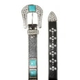 thumbnail image 3 of Cowboy Cowgirl Western Rhinestone Leather Belt with Big Turquoise Stone Concho, 3 of 4