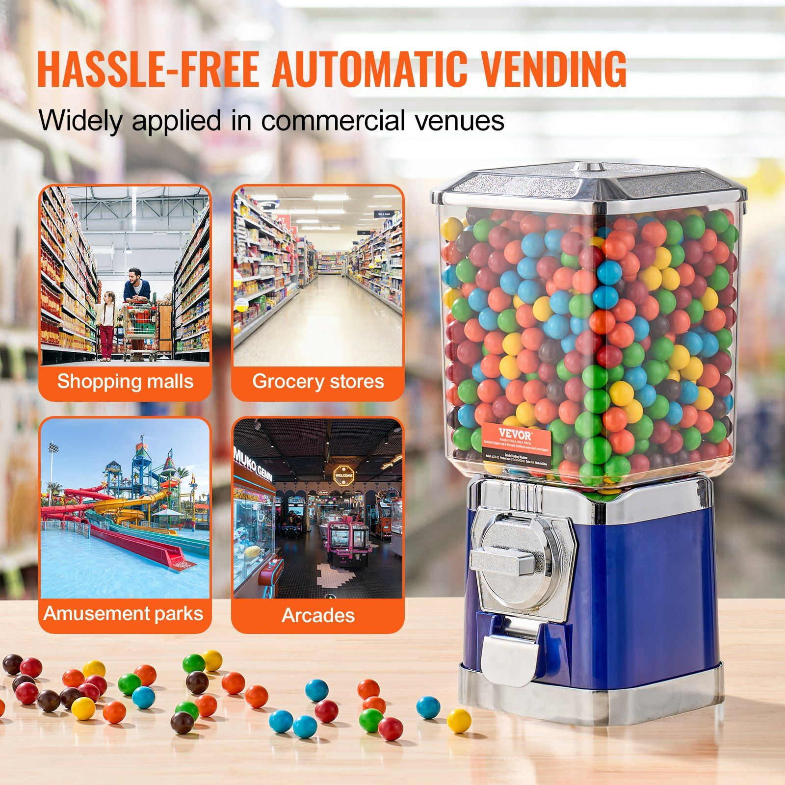 HCY 17"H Gumball Machine Vending Coin Bank Vintage Candy Dispenser PC Bule