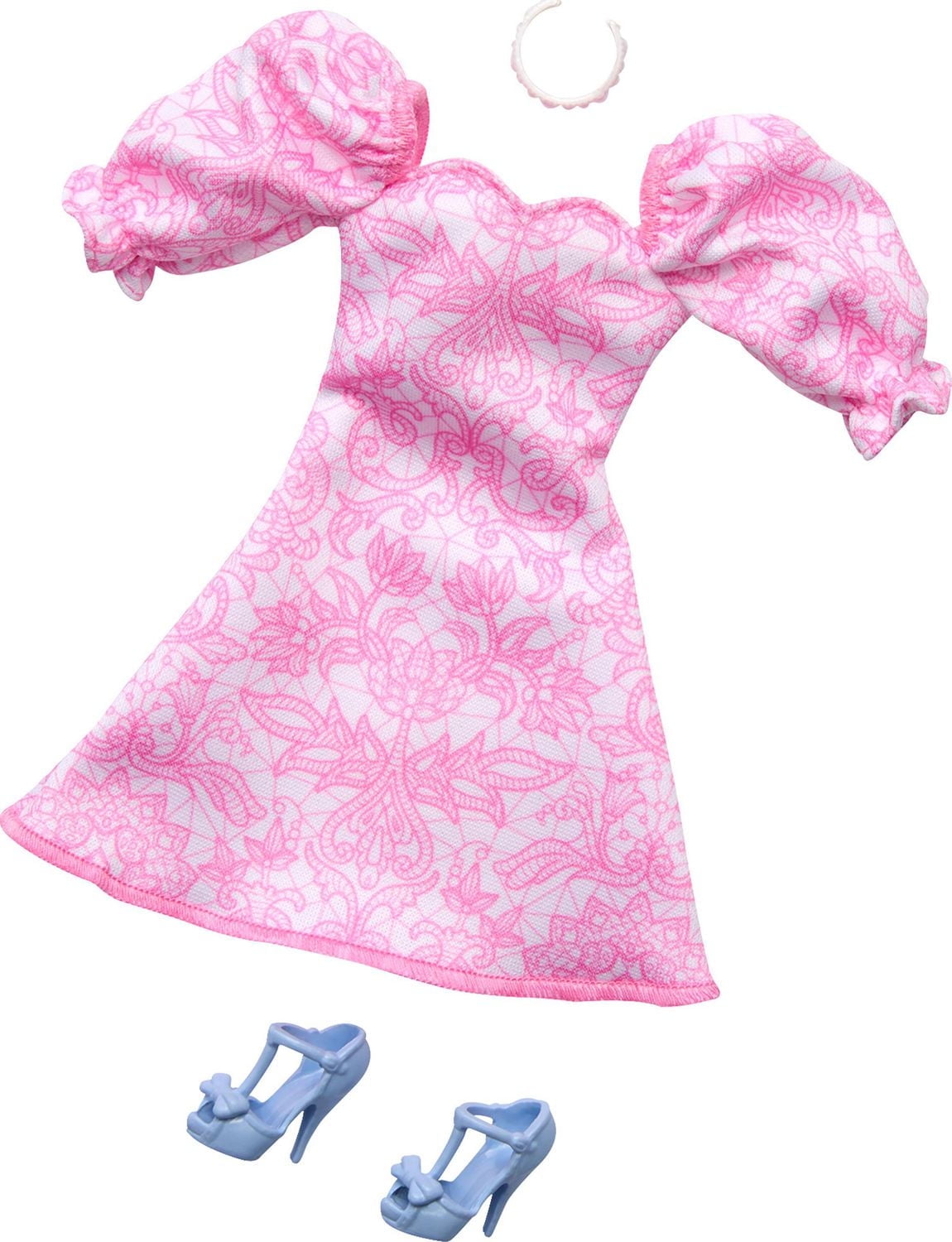 Barbie Tenue Coffret avec robe à manches bouffantes rose et acc.